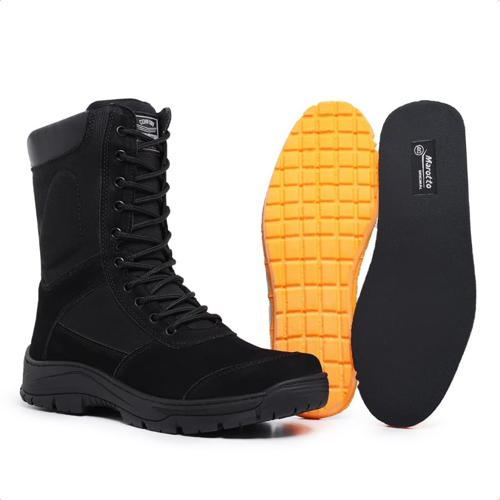 Bota Coturno Cano Alto Tatico Militar Masculino Couro Legitimo Estilosa Moderna Confortavel