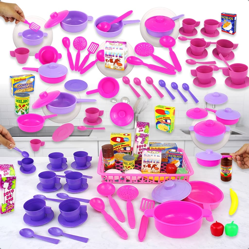 Kit Cozinha Infantil Panelinhas Mini Mercado Peças Brinquedo Comidinha Educativo