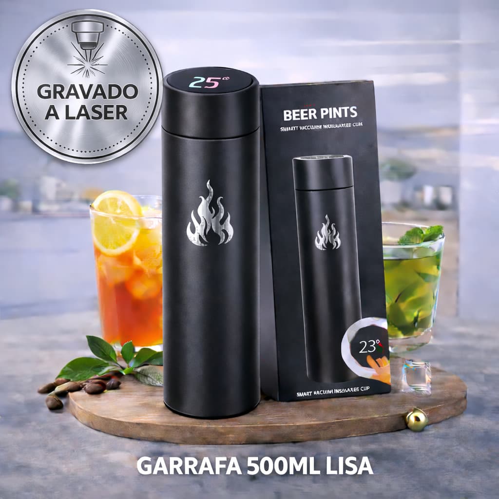 Garrafa Térmica Inteligente 500ml Inox | Display Digital LED, Portátil, Quente e Frio 12h