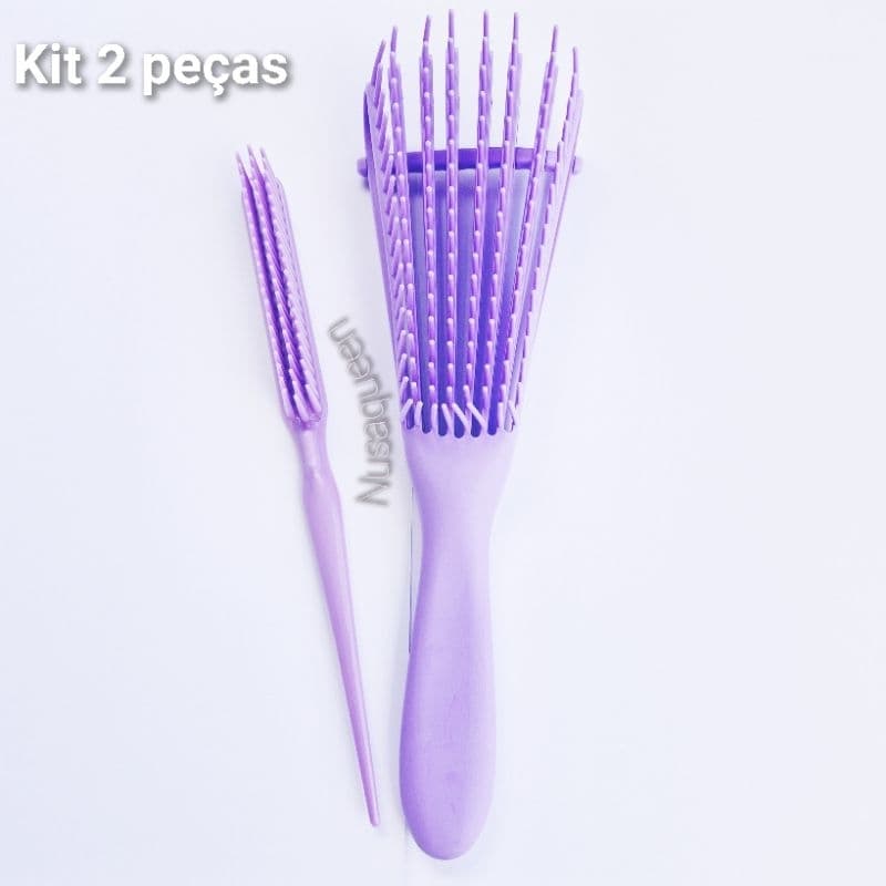 kit 2  peças  escova  polvo +  pente 3 fileiras finalizações perfeita