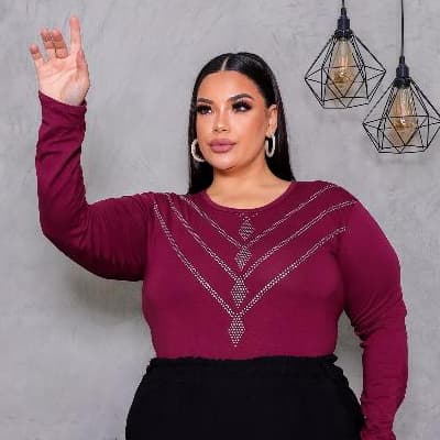 Blusa Plus Size Manga Longa Feminino Estampado Brilho Strass Plus Casual Elegante Viscolycra Premium