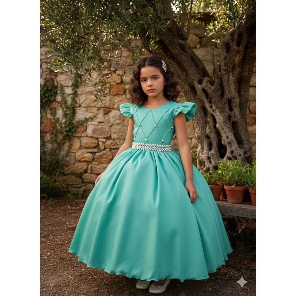 Vestido  Longo Verde Menta Ysa Kids Ariane Evento Festas Luxo Daminhas Casamento