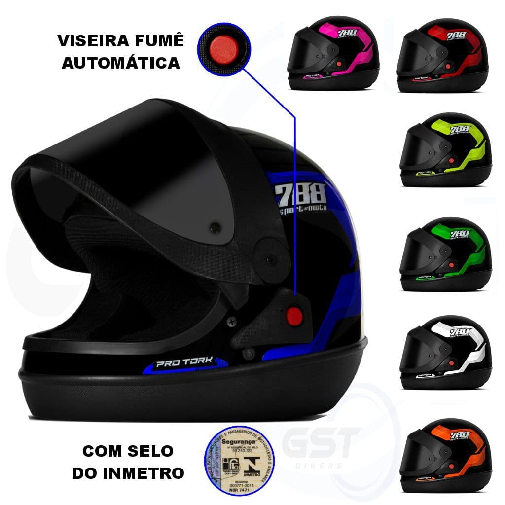 Capacete Moto Feminino Masculino Original Sport Moto 788 com Viseira Escura Fumê Lançamento ProTork