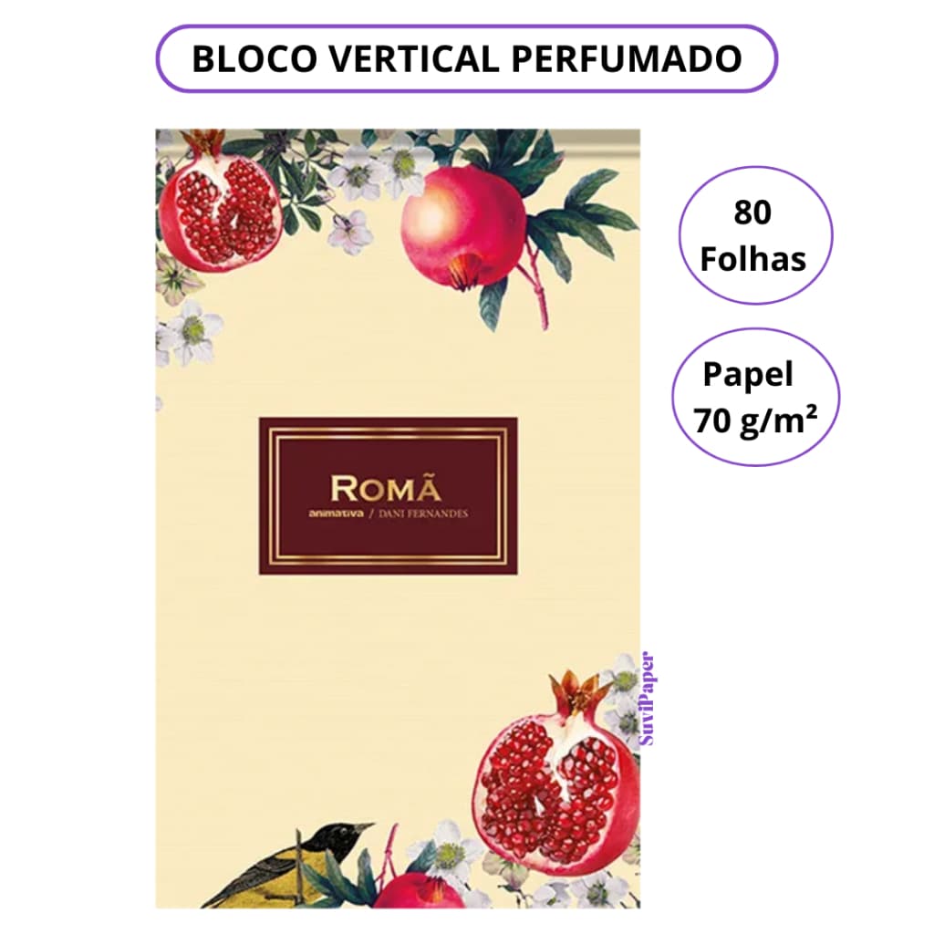 Bloco de Notas Vertical Perfumado Romã 80 Folhas Dani Fernandes Papelaria Luxo, Bloco Lista