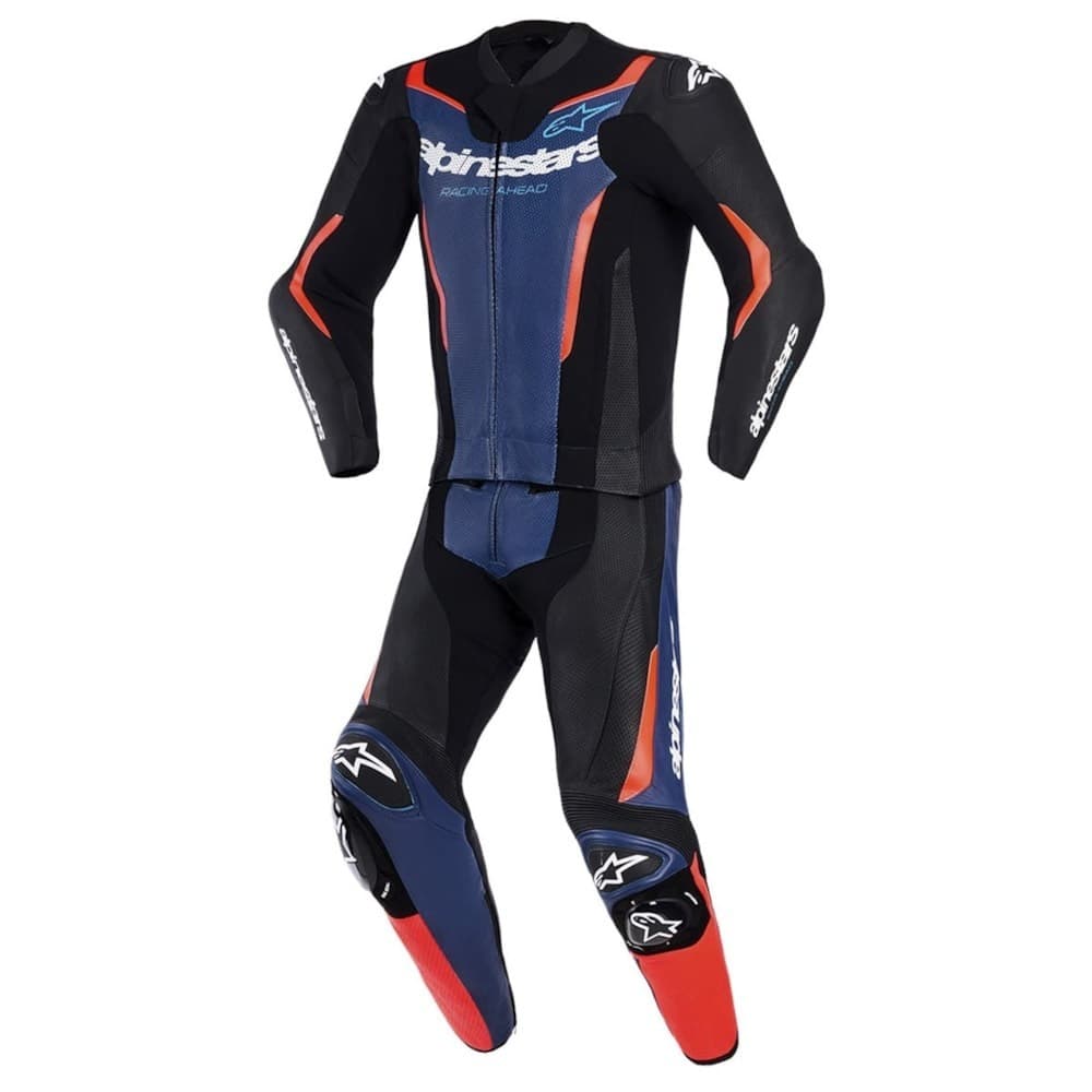 Macacão Alpinestars Gp Force V2 2pç Preto Azul e Vermelho Flúor