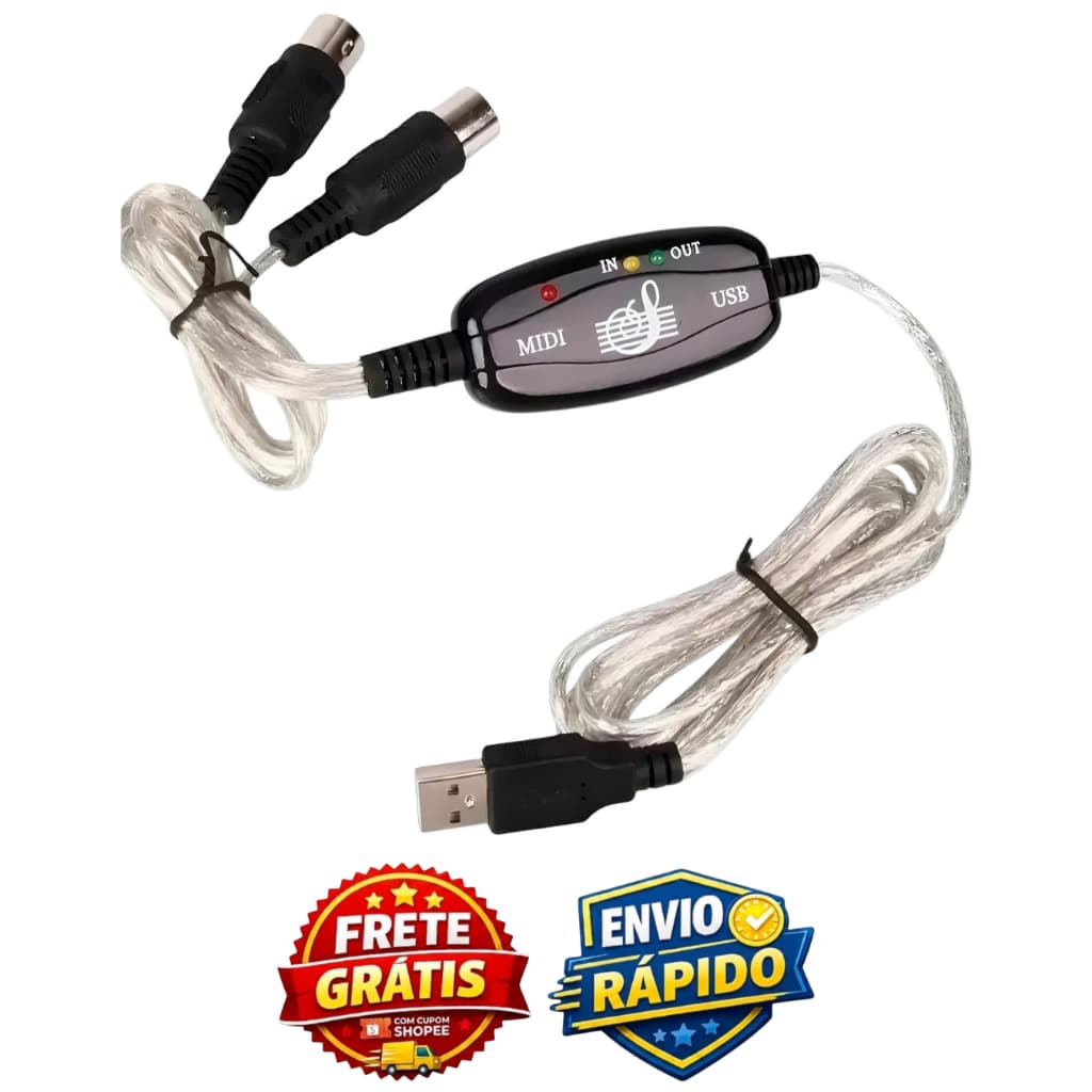 Cabo Adaptador Conversor Audio Midi Gravacao Interface Usb