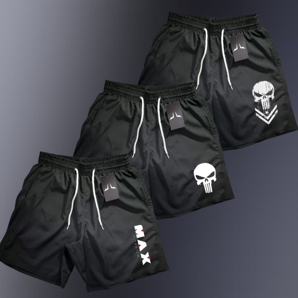 Kit Com 3 Shorts TACTEL Masculino MIX JUSTIC Bermuda Premium Academia Praia Corrida