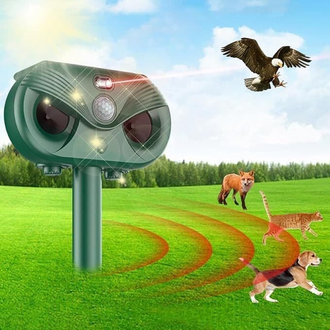 Repelente Solar de Animais para Jardim, Repelente Ultrassônico de Pragas para Animais, À Prova D'Água com Sensor de Movi
