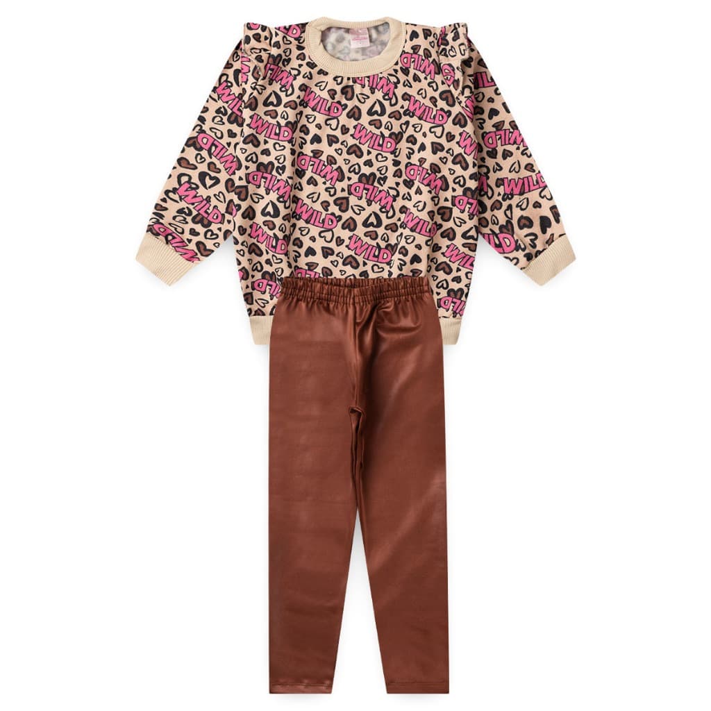 Conjunto Infantil Feminino Moletom Estampado + Calça Cirre Look Inverno Estiloso l44