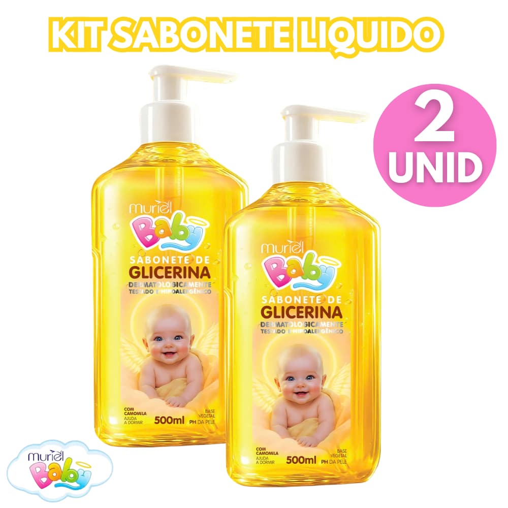 Kit com 2 Sabonetes Liquido Glicerina 500 ML Cada - Muriel Baby -Dermatologicamente Testado E Hipoalergênico