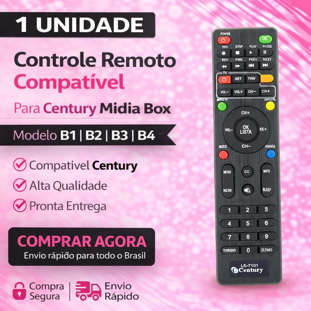 Controle Remoto Para Century Midiabox HDTV b1, b2, b3