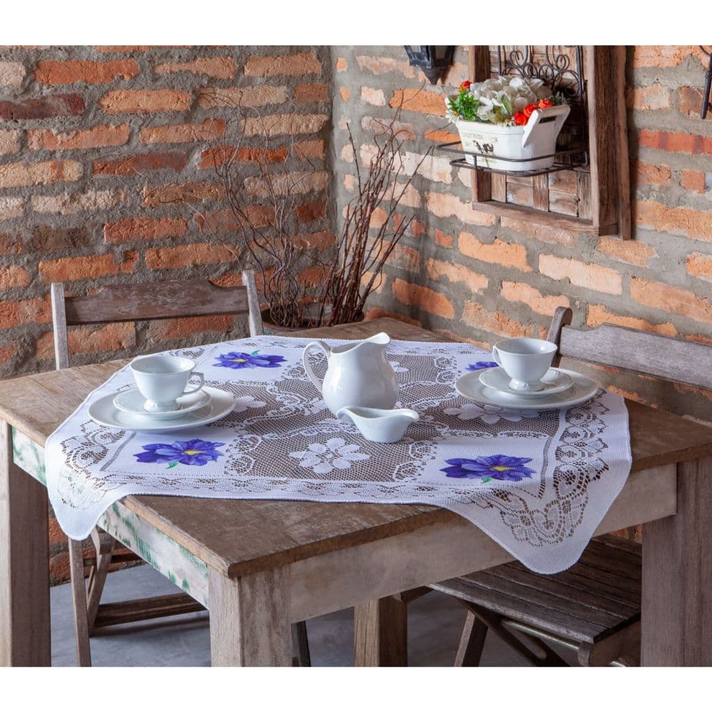 Toalha De Chá 0.78 x 0,78 Renda Branca Estampada Café Bule