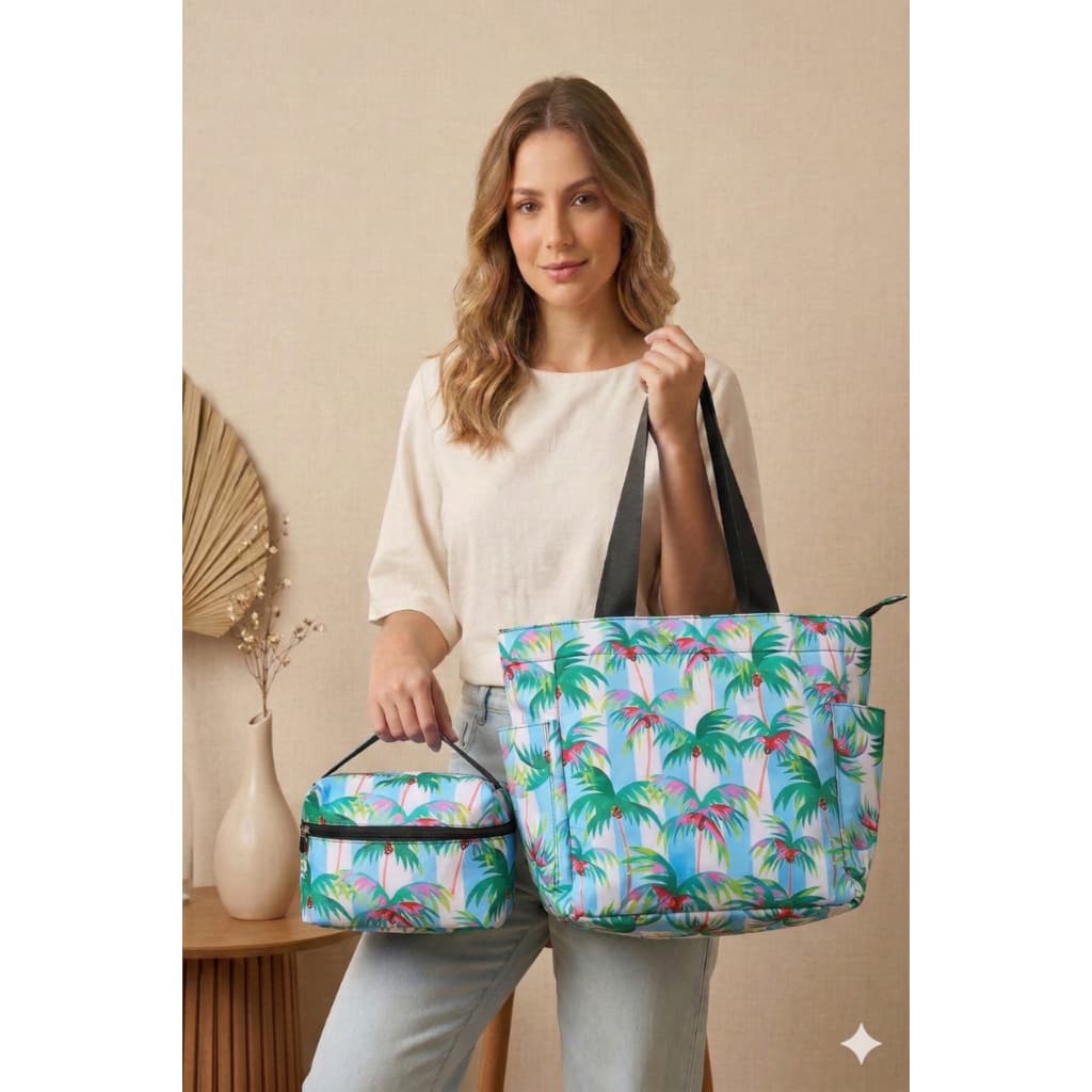 Kit Bolsa Feminina Sacola Tote Com Necessaire Estampada Verão Espaçosa Envio Rápido