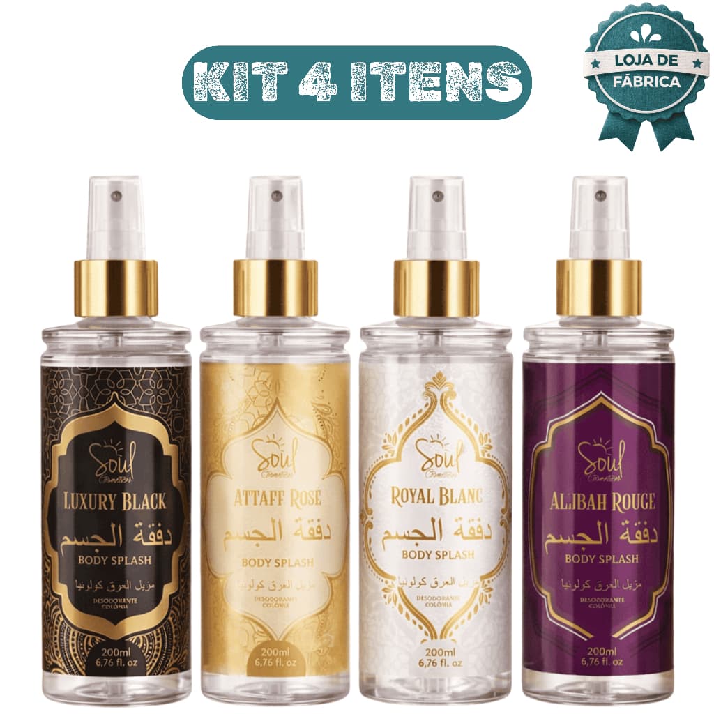 Kit 4 Body Splash 脕rabe Importado Luxury Attaff Rose Royal Blanc Allibah Rouge Perfumes