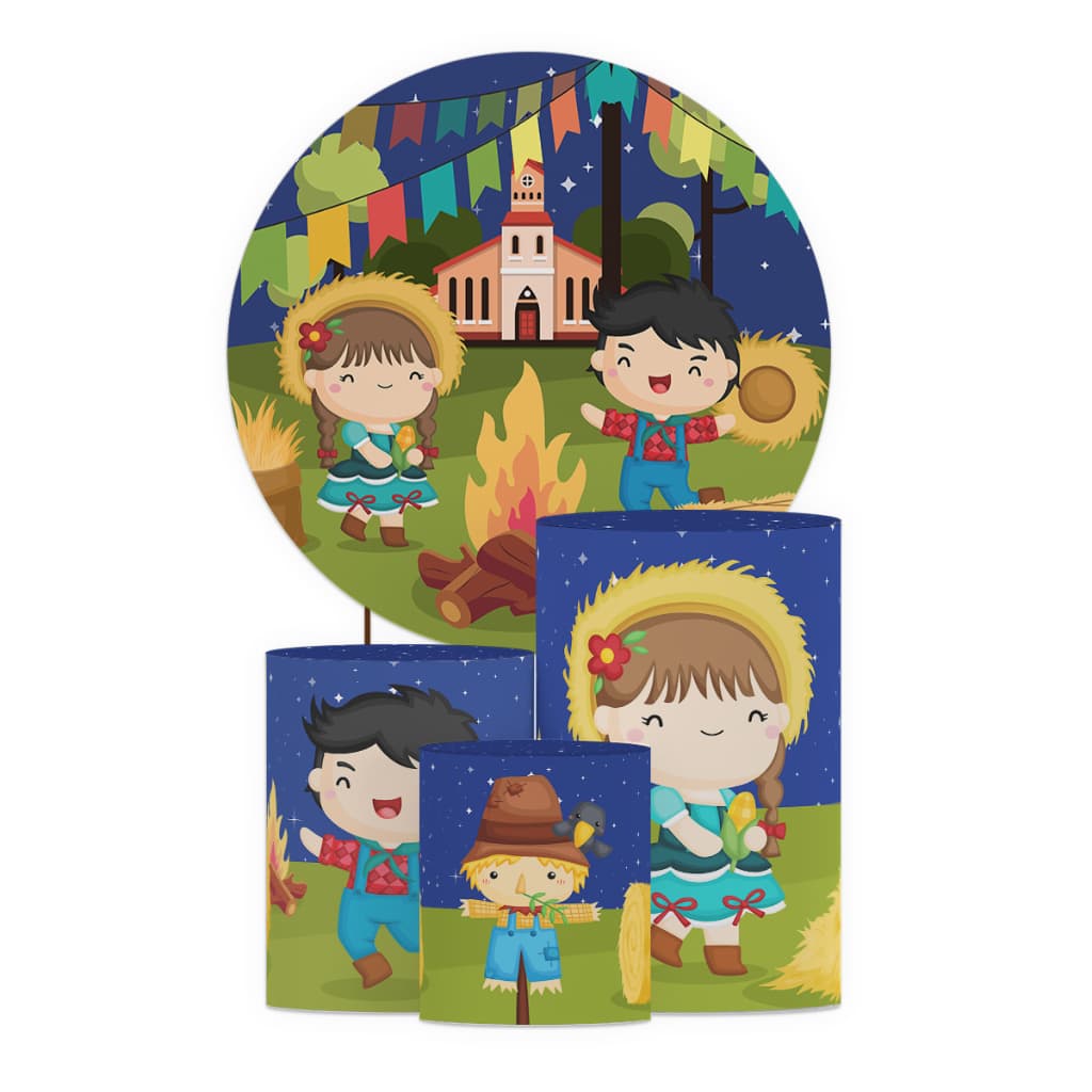 Decoração Festa Junina Capa Cilindros e Painel Tecido Sublimado Várias Modelos Arraiá São João
