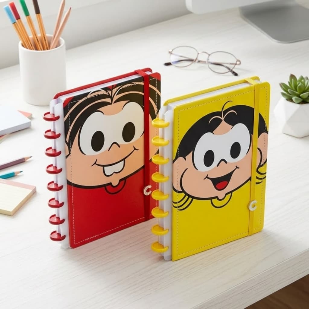 Caderno Inteligente SD Turma da Monica Magali Grande 80 Folhas Vermelho Organizador Personalizável