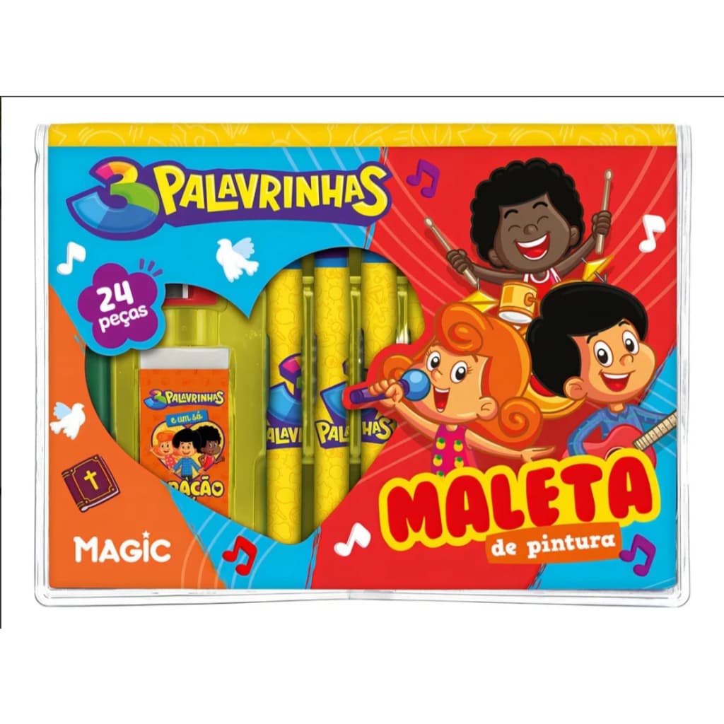 Maleta Pintura 3 Palavrinhas Estojo 24 Pçs Escolar Infantil