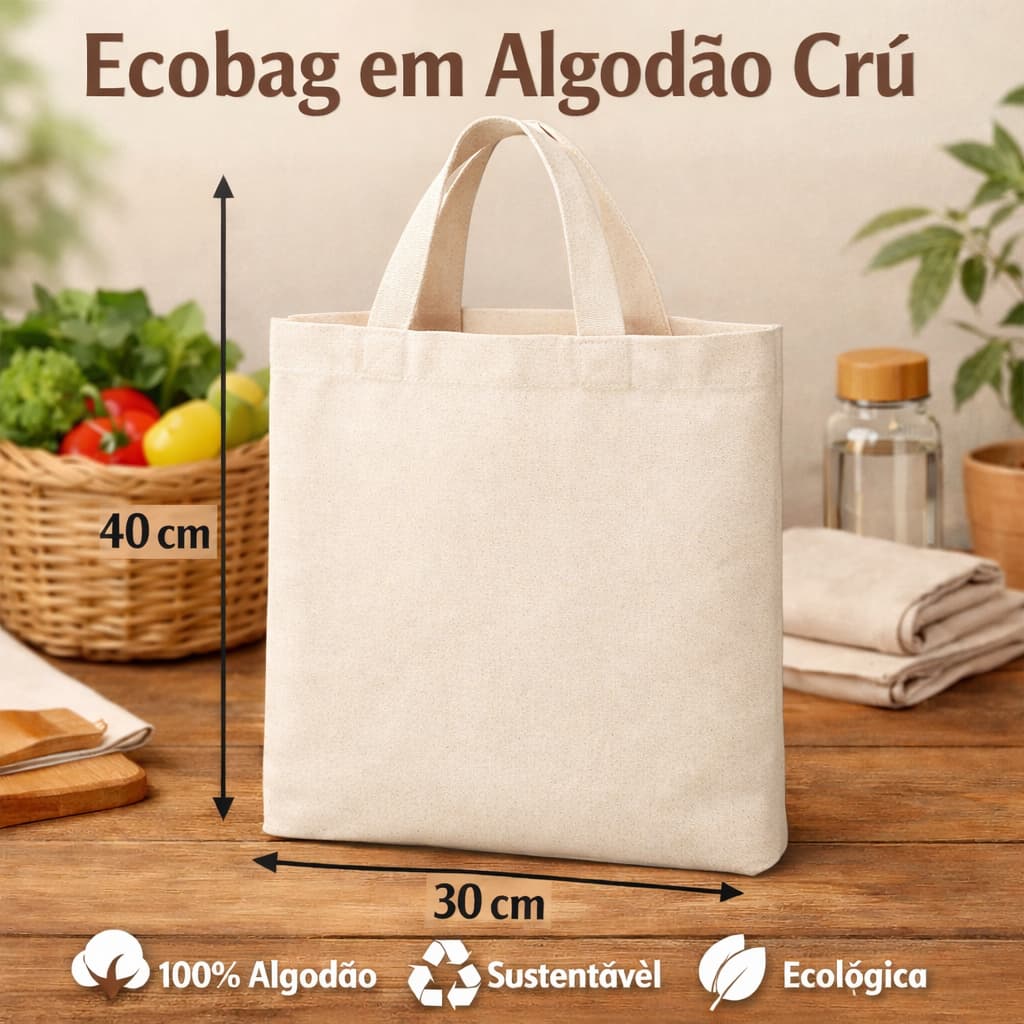 Sacola Ecobag Algodão 30x40 Ecológica Kit 20 Unidades Crû Sustentável Reutilizável