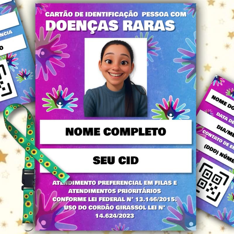 kit Cordão Girassol + Crachá DOENÇAS RARAS+ Qr Code Com Seu Laudo Médico