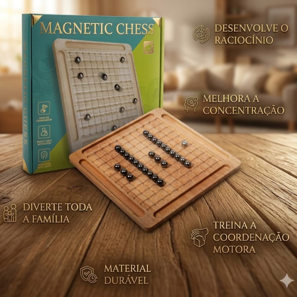 Jogo Magnético Educativo Tabuleiro Madeira 20 Esferas Xadrez Magnetic Chess