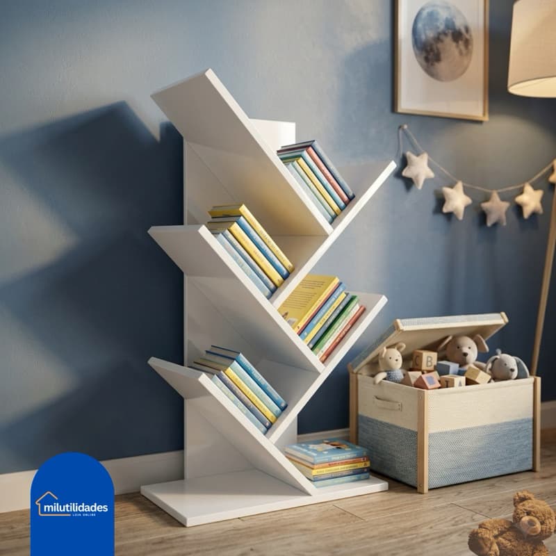 Estante Porta Livros Infantil Prateleira Organizadora MDF Branco Preto Cinza Natural 46x28x16cm