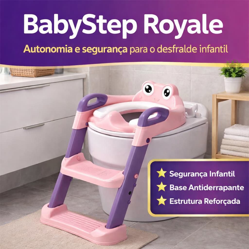 Assento Redutor Infantil com Escada Vaso Sanitário BabyStep Royale Antiderrapante Desfralde Criança