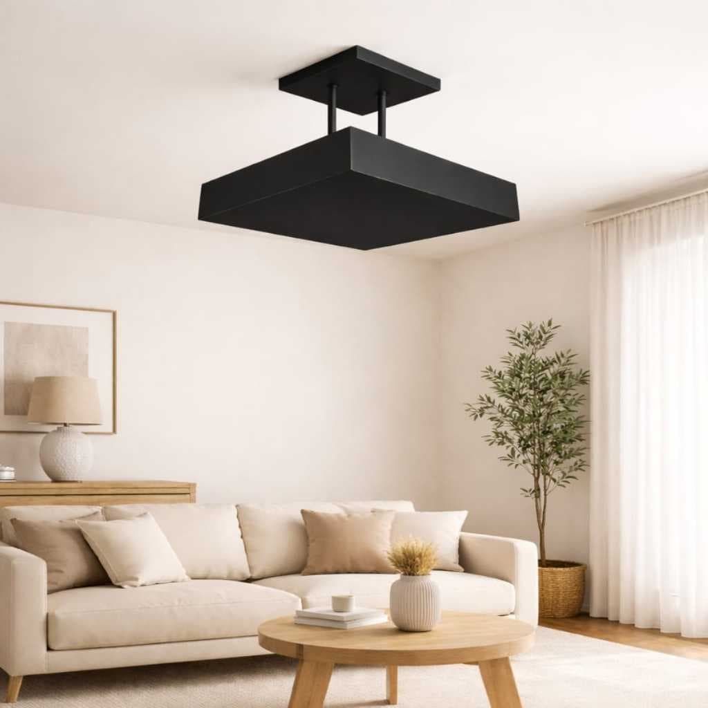 Plafon Sobrepor Pendente 40x40 Luz Indireta Teto E27 Cor Preto Branco