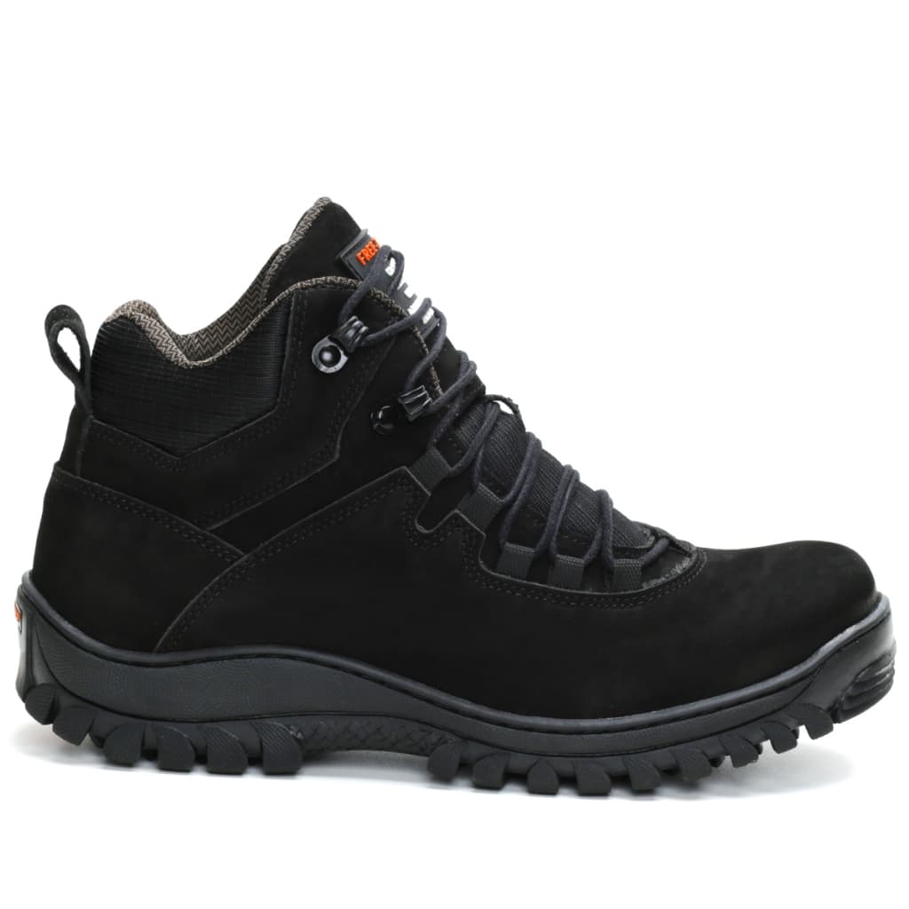 Bota de Segurança EPI Couro Nobuck  Preto/Preto com Rosa Solado Costurado Sem Metal CA 51001 - Envio Imediato