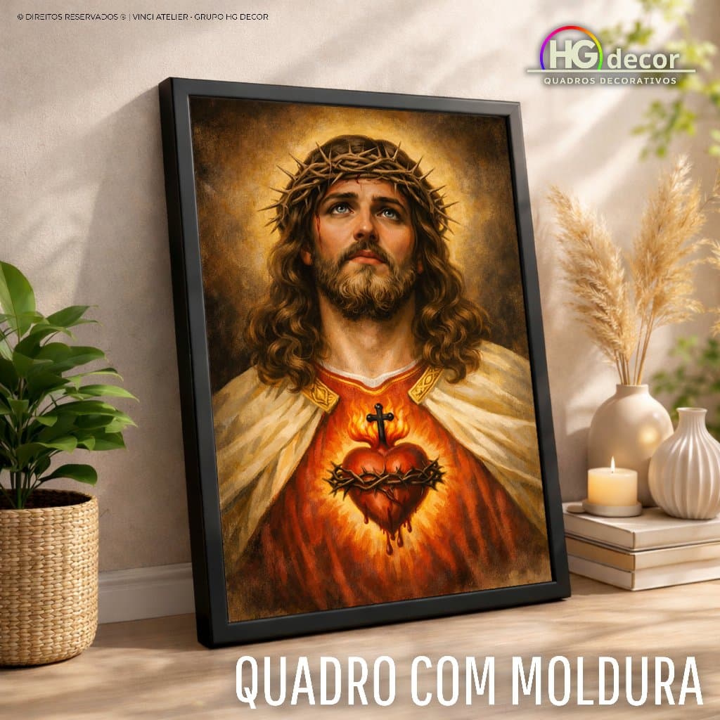 Quadro Sagrado Coração de Jesus Religioso – Arte Católica Decorativa HD – Com OU Sem Moldura – Grandes Tamanhos