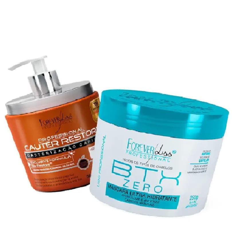 Forever Liss Kit Máscara Cauter Restore 500g + Btx Zero Volume 250g - Anti Frizz + Reconstrução