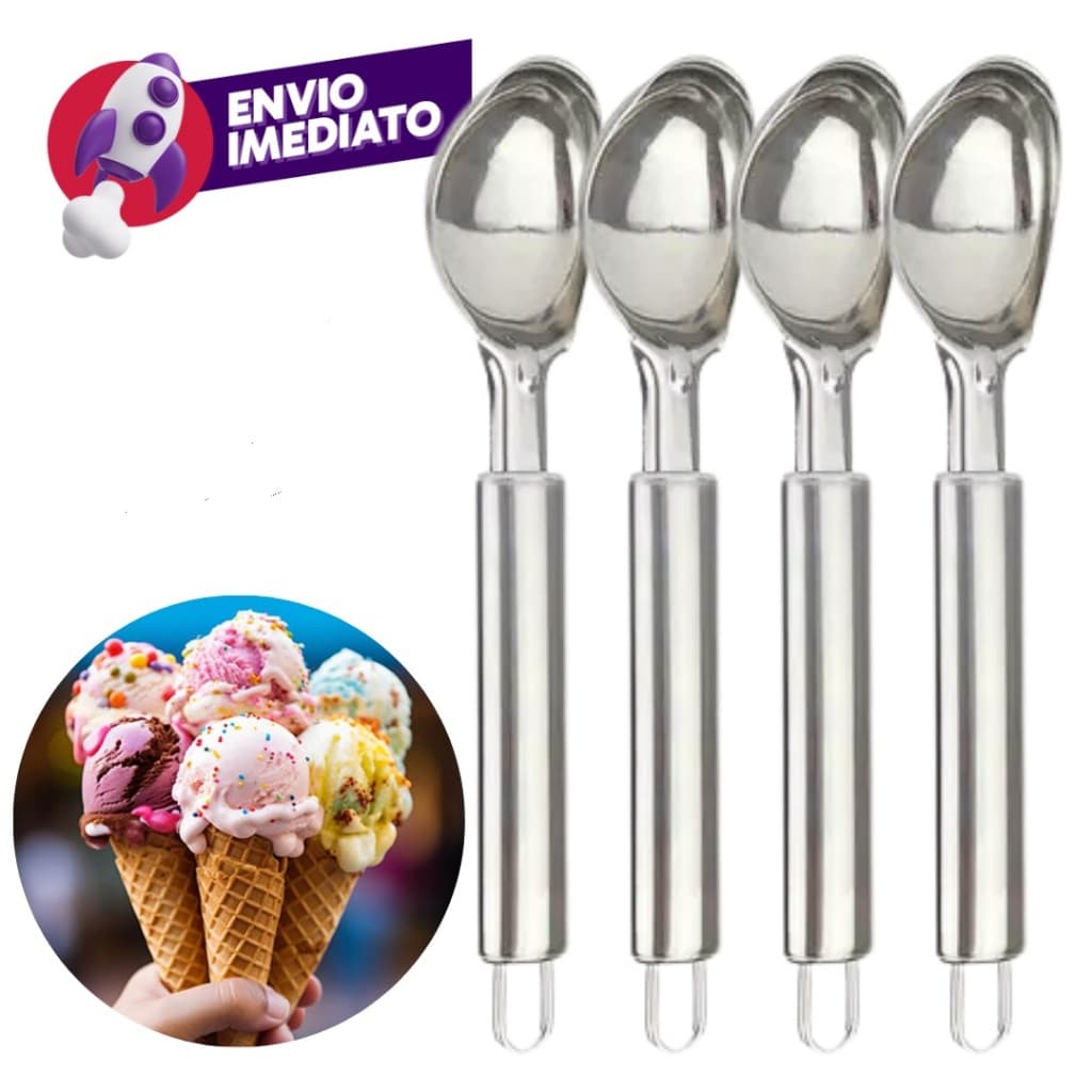 Colher Concha Pegador De Sorvete Açaí Frutas Multiuso Aço Inox Reforçado Sorveteria Kit 02, 03 Ou 05