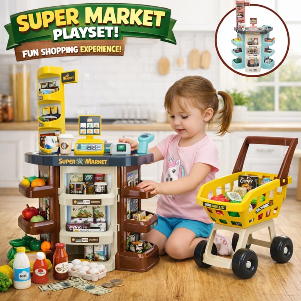 Mercadinho Infantil Carrinho Brinquedo Com Luz Som 47 Peças