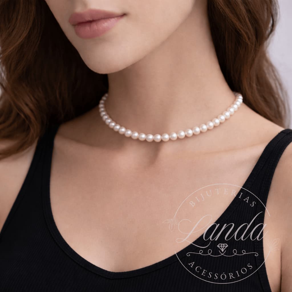 Choker Gargantilha Colar Bolinhas Pérolas Simples Básico