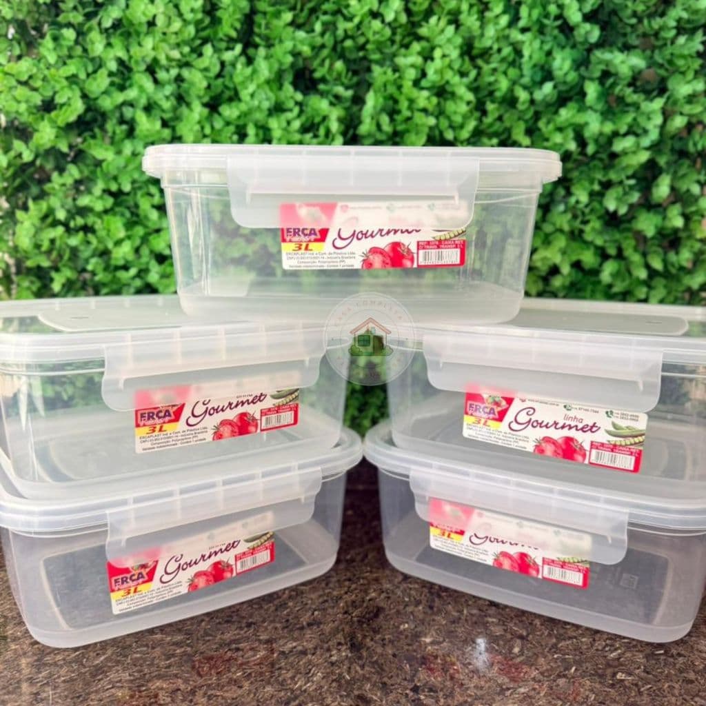 Kit Pote com Trava Retangular 3L Pote Plástico para Alimentos Organizador Geladeira Freezer BPA Free