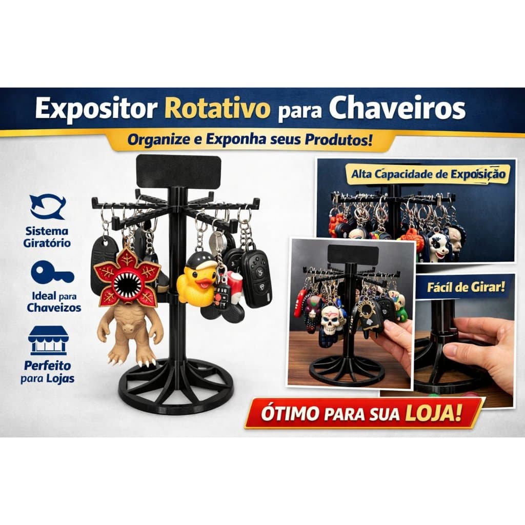 Expositor Rotatório para Chaveiros - Suporte Organizador para chaveiros ou outros acessórios