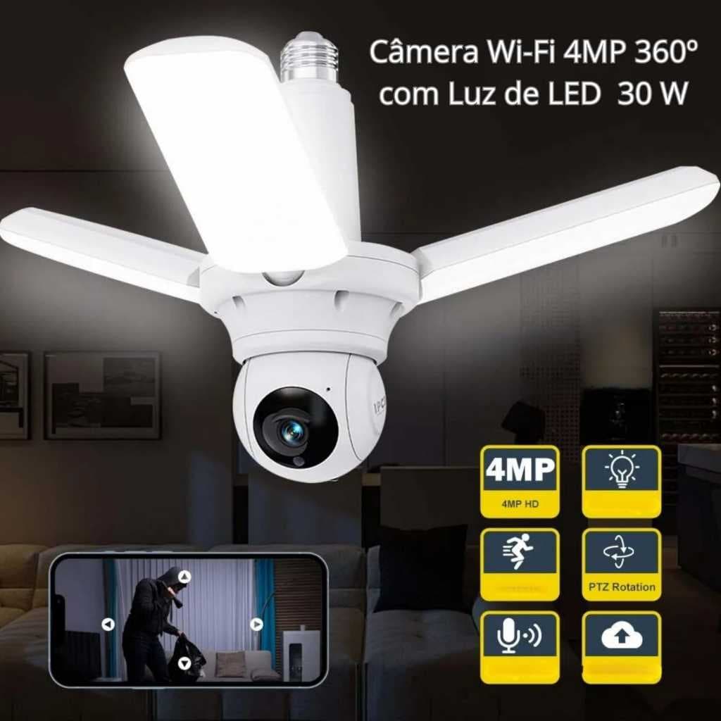 Câmera WiFi Lâmpada 360° Lampada luz LED Kapbom G4-5 HD Visão Noturna Áudio App Segurança