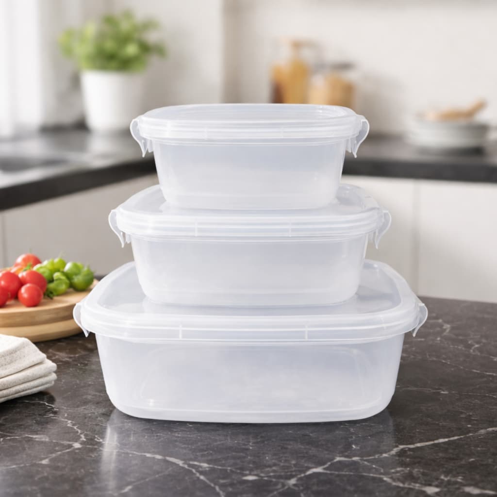 Kit 3 Potes Quadrado com Travas Plástico BPA FREE Organizador de Alimentos Encaixáveis