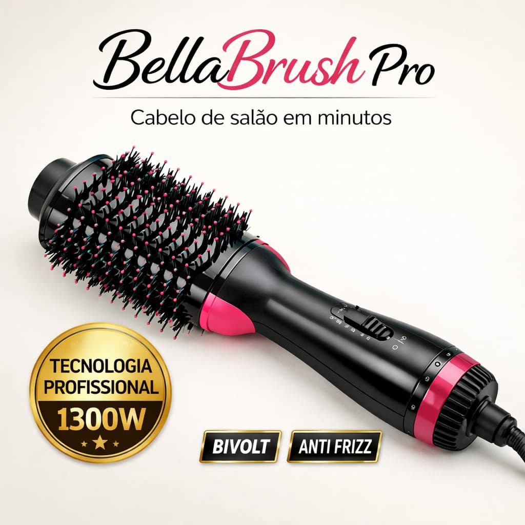 Escova Secadora BellaBrush Pro 1300W Bivolt Profissional Seca Alisa e Modela Cabelo Anti Frizz