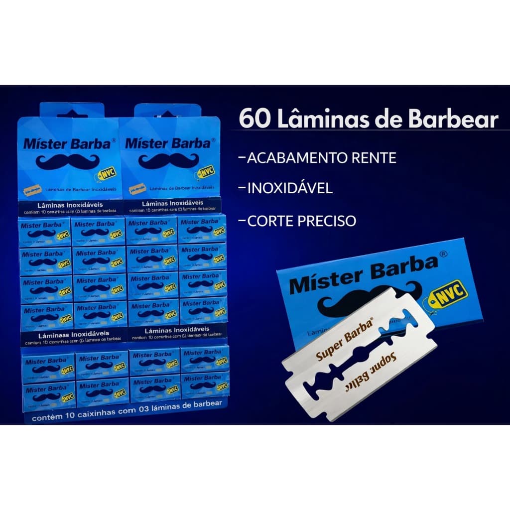 Lâmina De Barbear Mister Barba Cartela Com 60 Lâminas
