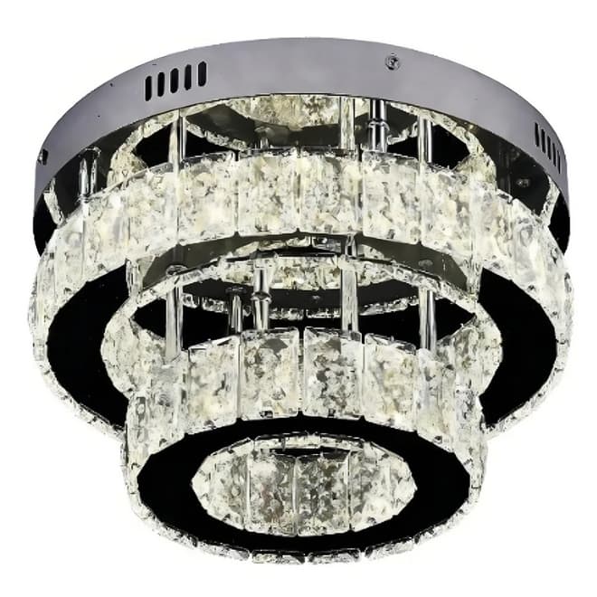 Lustre Plafon Led Cristal Redondo Sala Duplo Inox 3 Em 1
