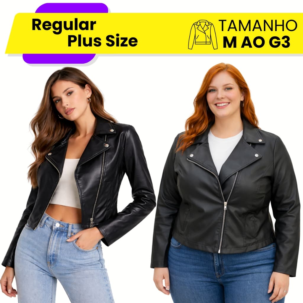 Jaqueta Feminina de Couro Ecológico M ao G3 Plus Size e Regular Casaco Blusa de Zíper