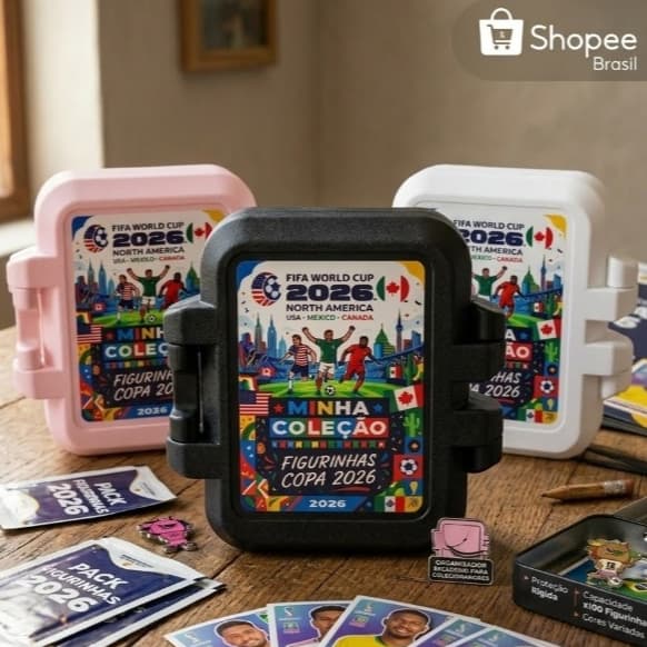 Porta Figurinhas Copa 2026 Organizador de Figurinhas Álbum Futebol Caixa Colecionador