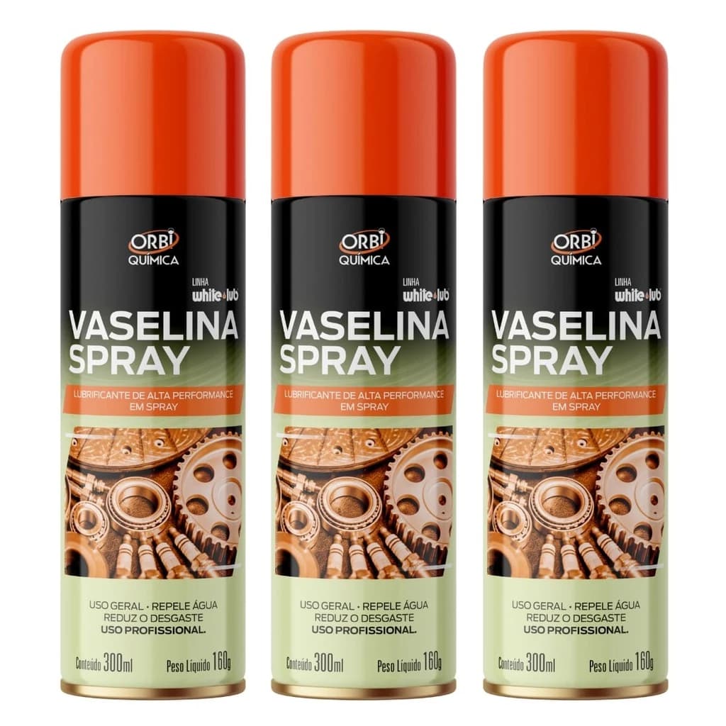 Kit Vaselina Spray 300ml Lubrificação 3 Unidades Lubrificante uso Geral Orbi Alta Performance Antiferrugem