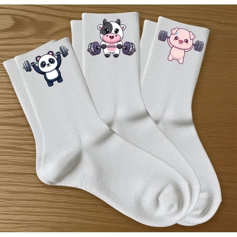 Meias Esportivas kit 3 Pares de Meias Estampa Divertida Animais Academia