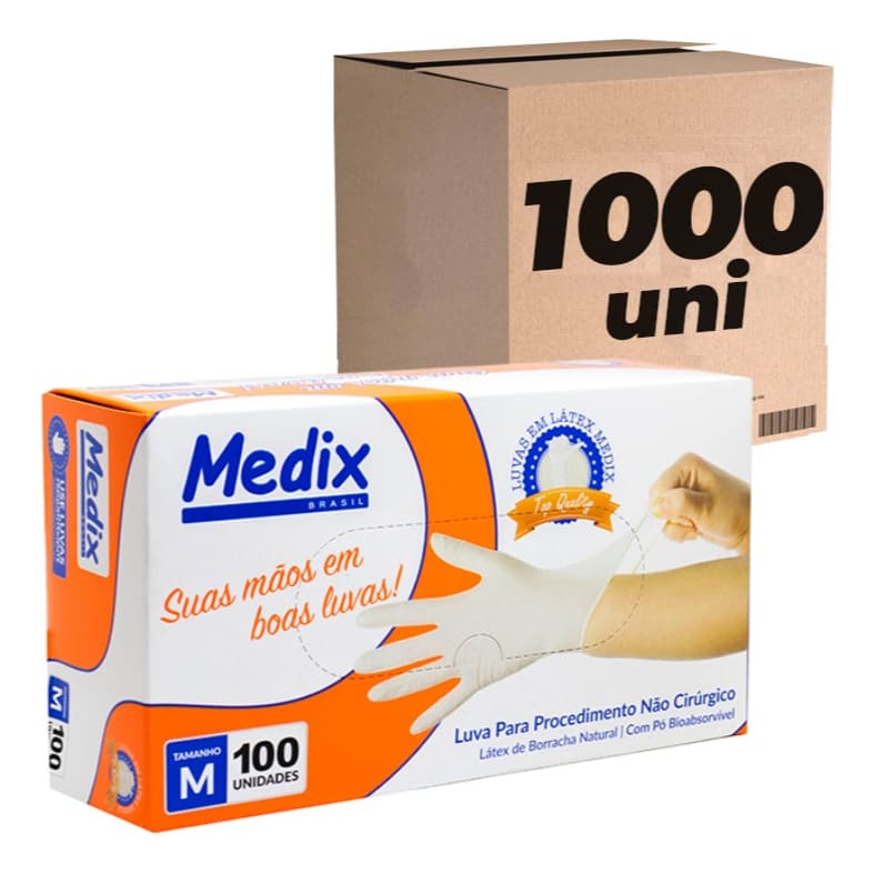 KIT 10 CAIXAS C/100 LUVAS PROCEDIMENTO C/ PÓ MEDIX