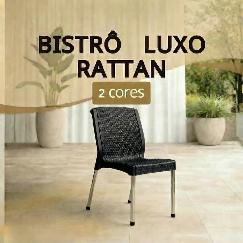 Bistrô Reforçada Rattan Luxo Sem Apoio Braço UV Empilhável 160kg Aço Cromado Qualquer Ambiente
