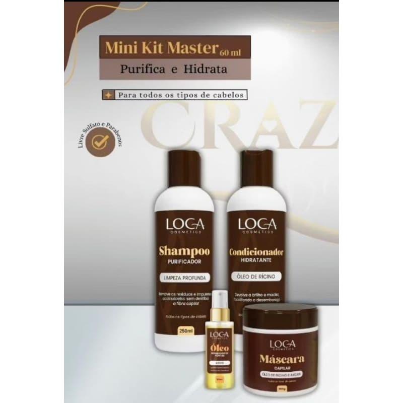 Kit Master - Máscara 500g + Shampoo 250ml + Condicionador 250ml + Òleo 60ml - Loca Cosmetics