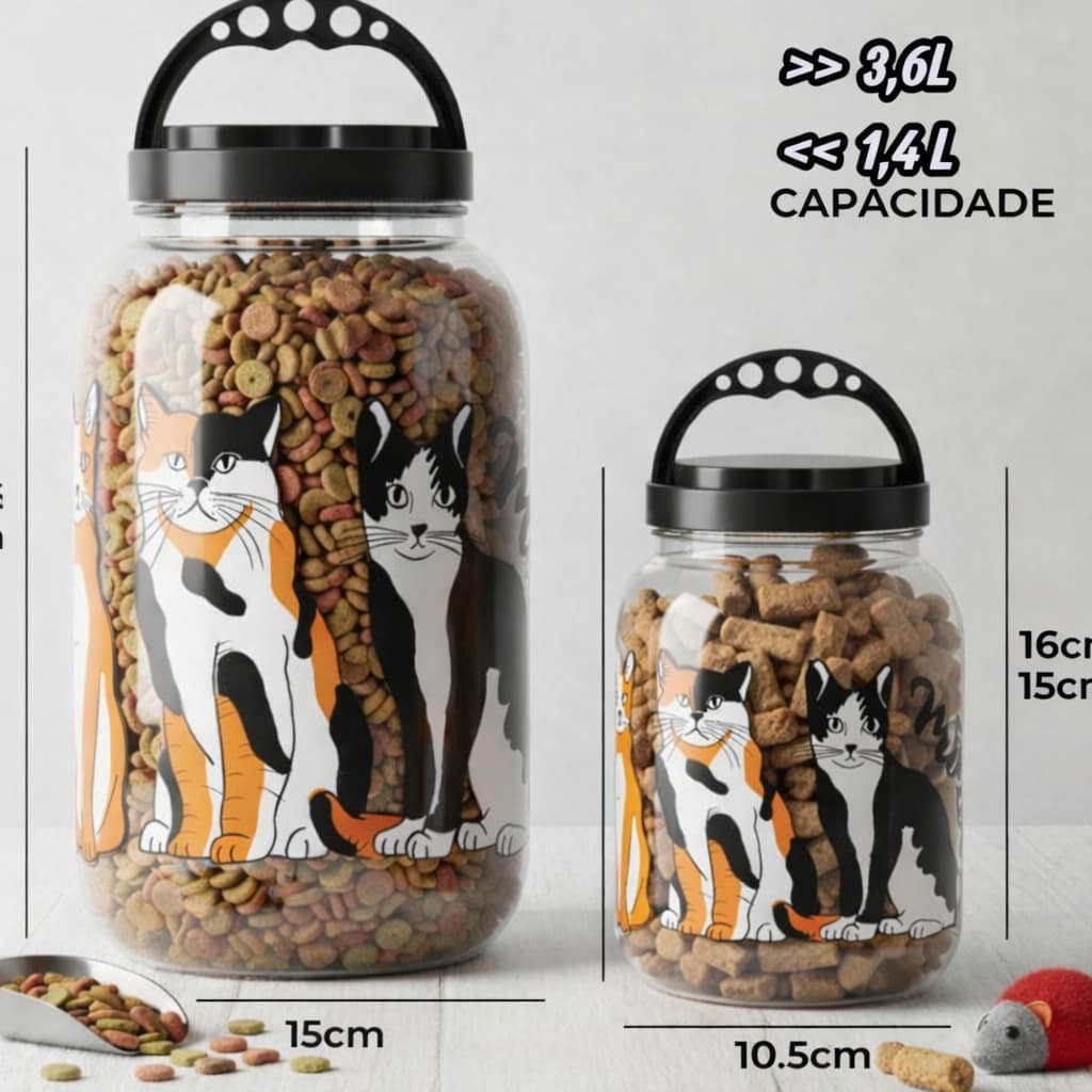 KIT 2 Pote ou Individual Ração Gato 3,6 e 1,4L com Alça opção de compra individual