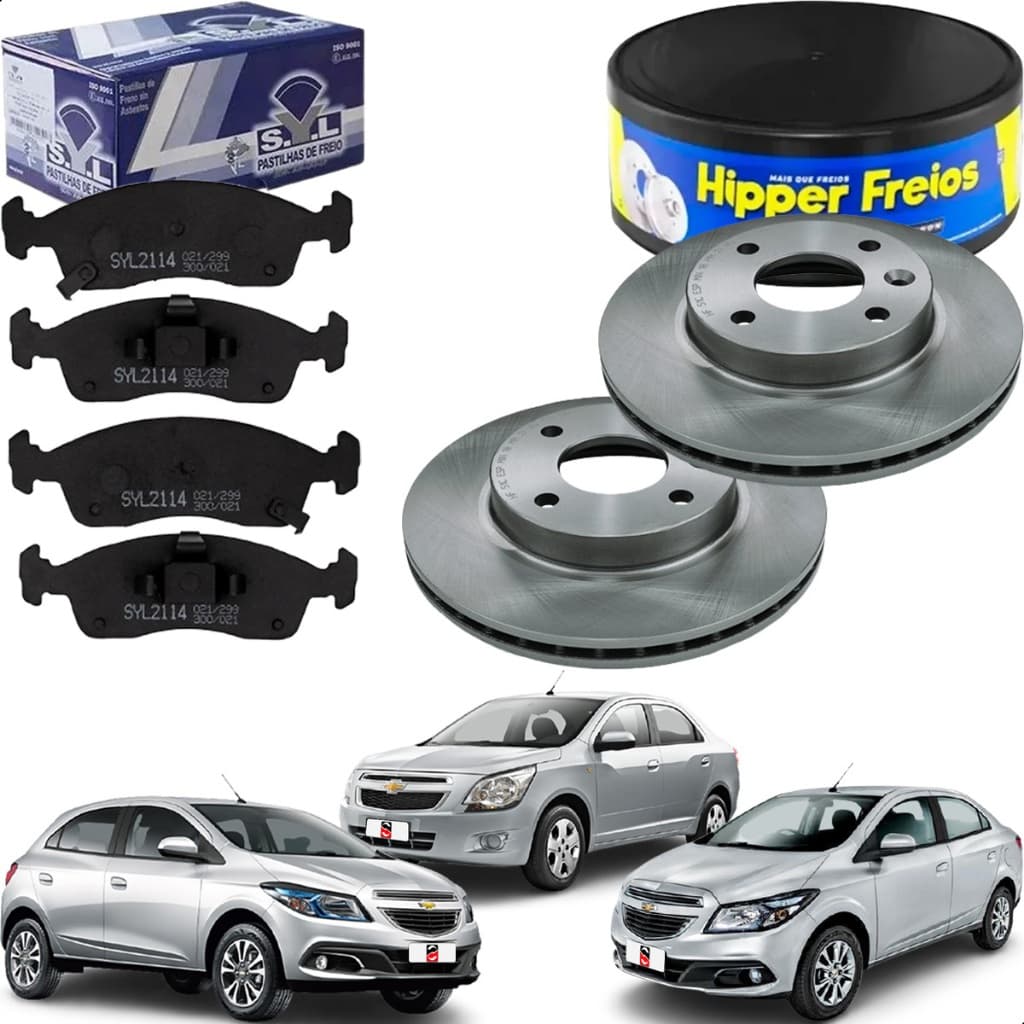 Discos E Pastilhas Freio Dianteiro Chevrolet Onix Prisma Cobalt 1.0 1.4 1.8 8V 2012 2013 2014 2015 2016 2017 2018 2019