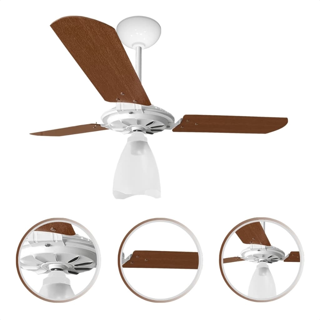 Ventilador Teto Ventex Yris 150W Branco Mogno 3 Pás Turbo 3 Velocidades Silencioso Econômico Potente